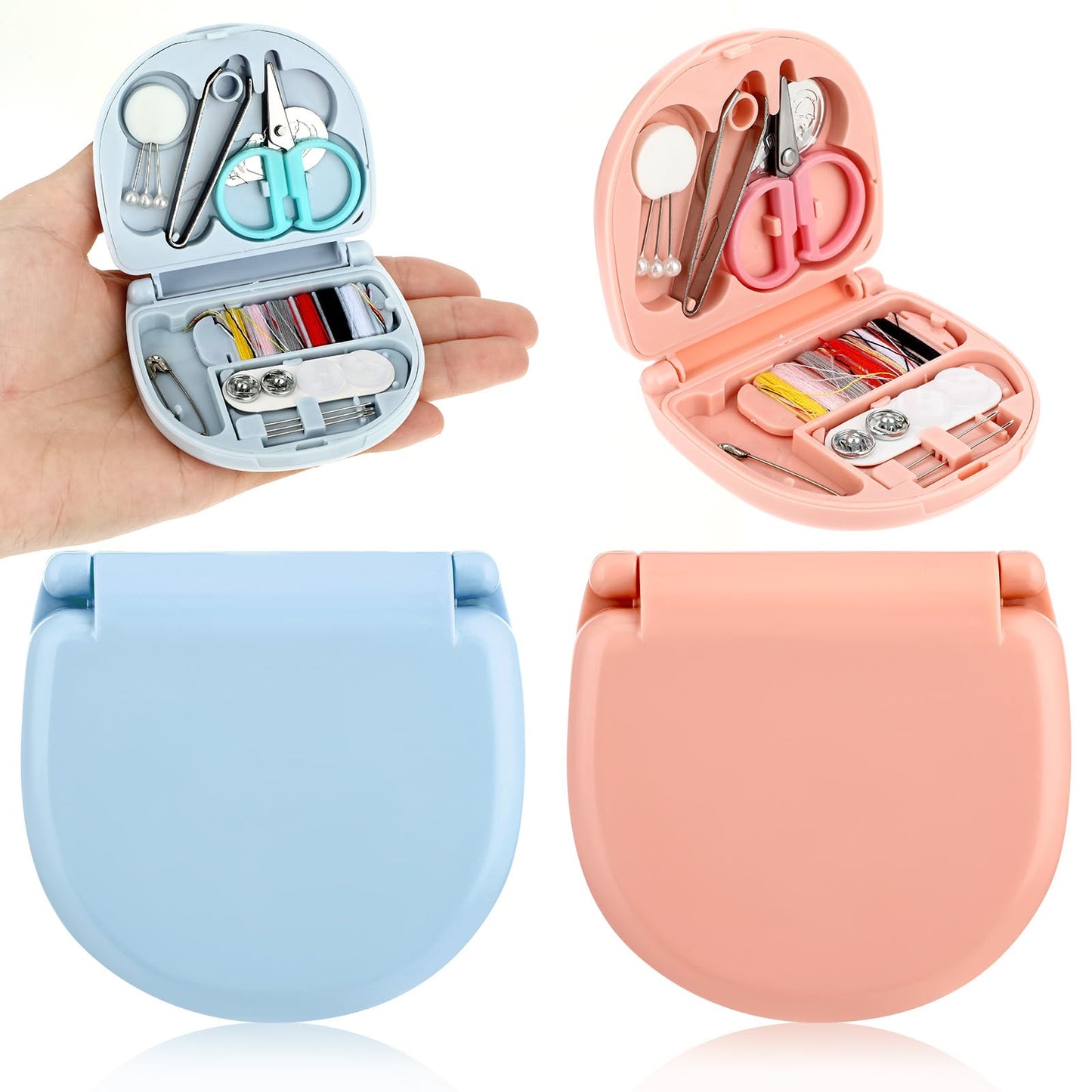 Sewing Kit for Adults, Ymapinc 2 Pack Travel Sewing Kits Supplies Repair Project Kit Needle Family Mini Portable Sewing Thread Accessories Traveler DIY Organizer Plastic(Light Pink&Light Blue)