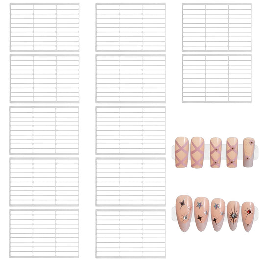 12 Sheets Double Sided Tape for Press on Nails Doubled Side Nail Sticker Adhesive Clear Mounting Transparent Double-Sided Nail Art Display Strip Tape for Nails Packaging Salon Colors Designs Showcase
