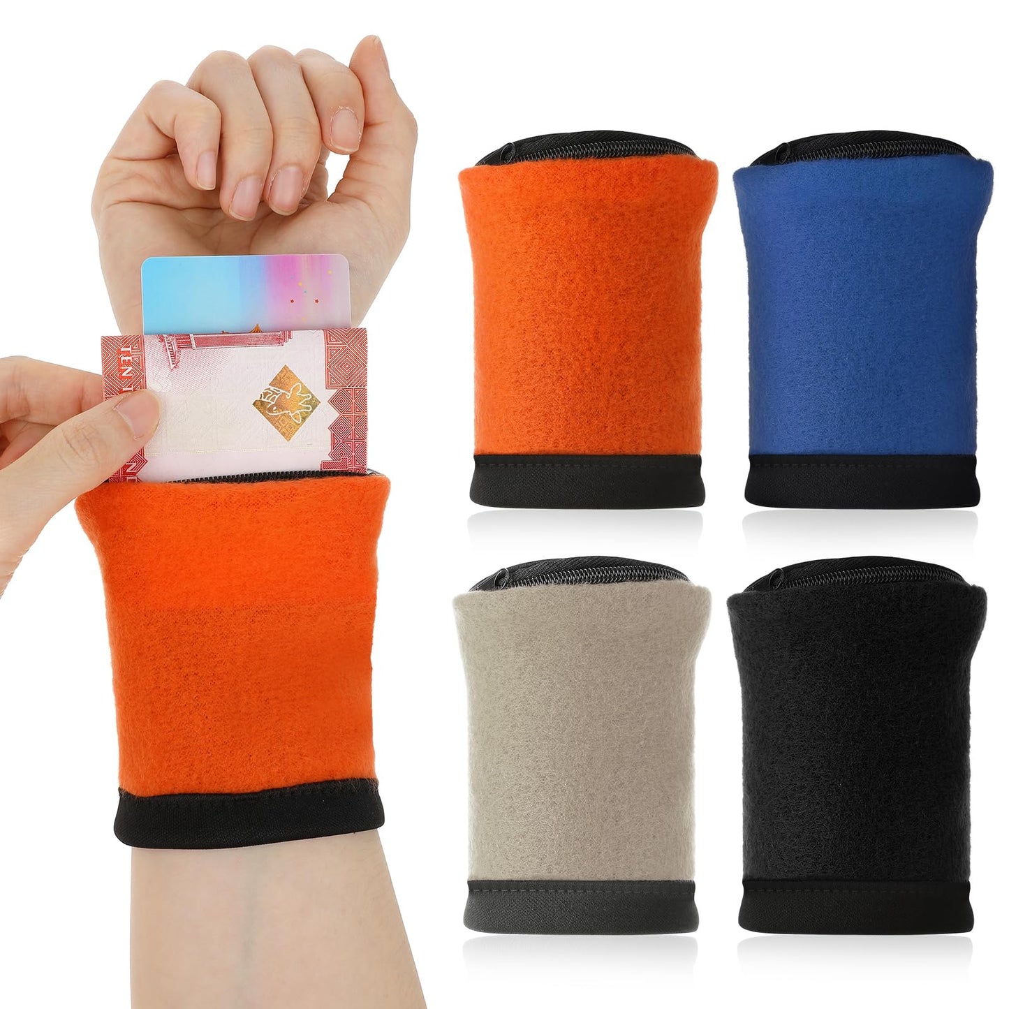 Tyqour 4 Pack Wrist Wallet for Men Women, Wrist Wallet Sweat Band with Zipper, Small Money Pouch, Wrist Bands Sports for Running, Walking, Basketball, Football, Tennis, Hiking, Workout