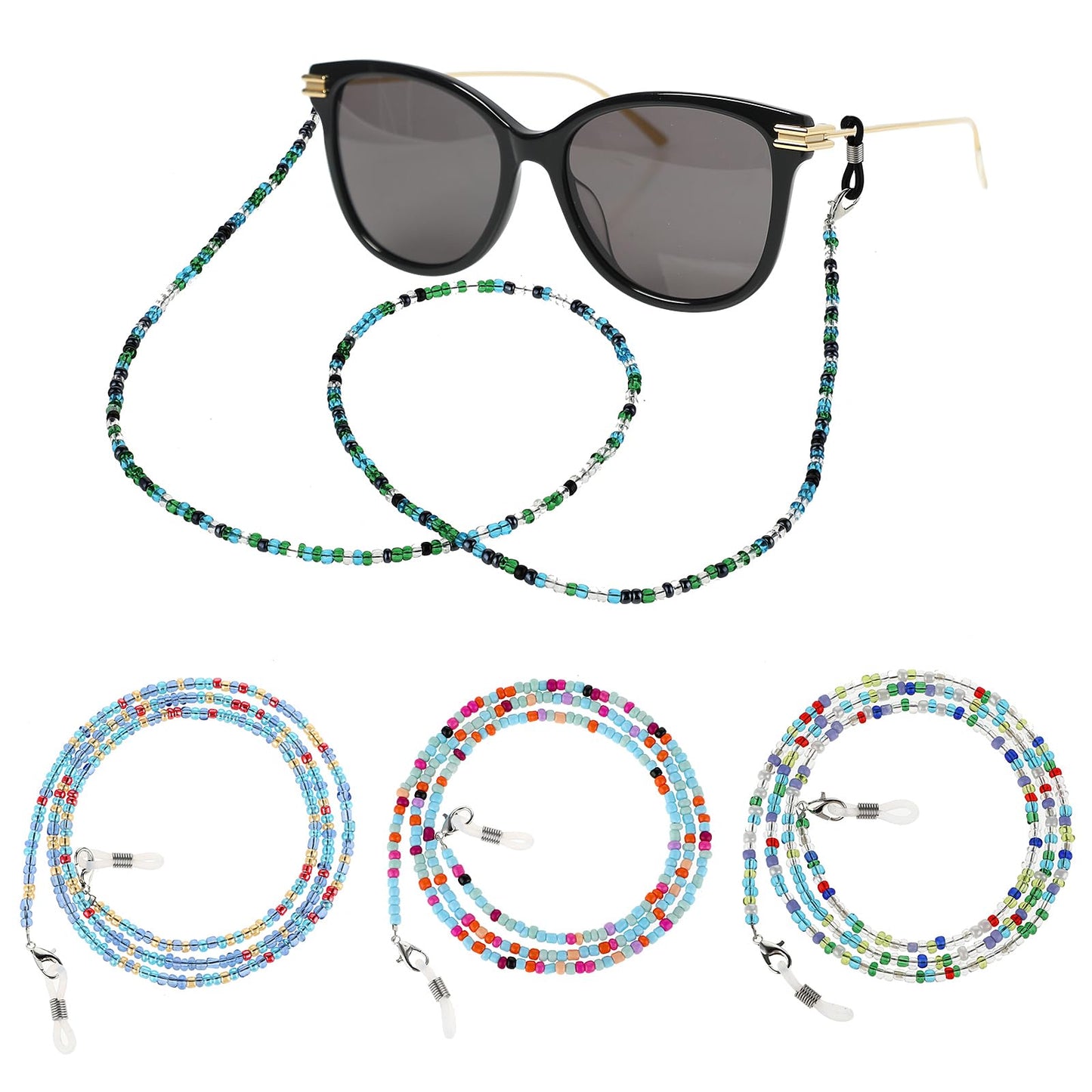 Ouligay 4Pcs Glasses Chain Beaded Eyeglass Chains for Women Bead Glasses Strap Anti-slip Eyeglasses String Holder Spectacle Chain Glasses Cord Lanyard Eyewear Strap for Women