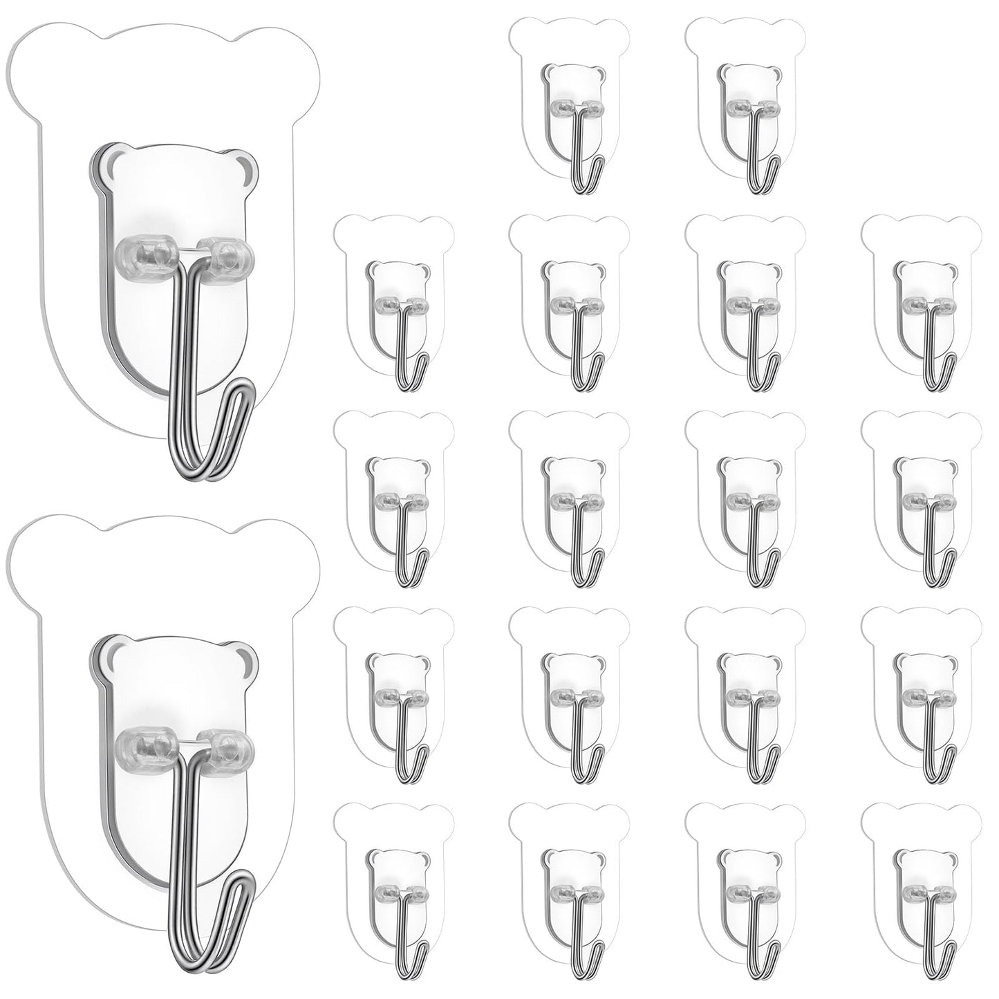 Sorcristy 20 Pcs Sticky Wall Hooks Transparent Wall Hook for Hanging Towels Coats Keys, Waterproof Heavy Duty Self Adhesive Hooks for Shower Kitchen Bathroom Office Home Decor