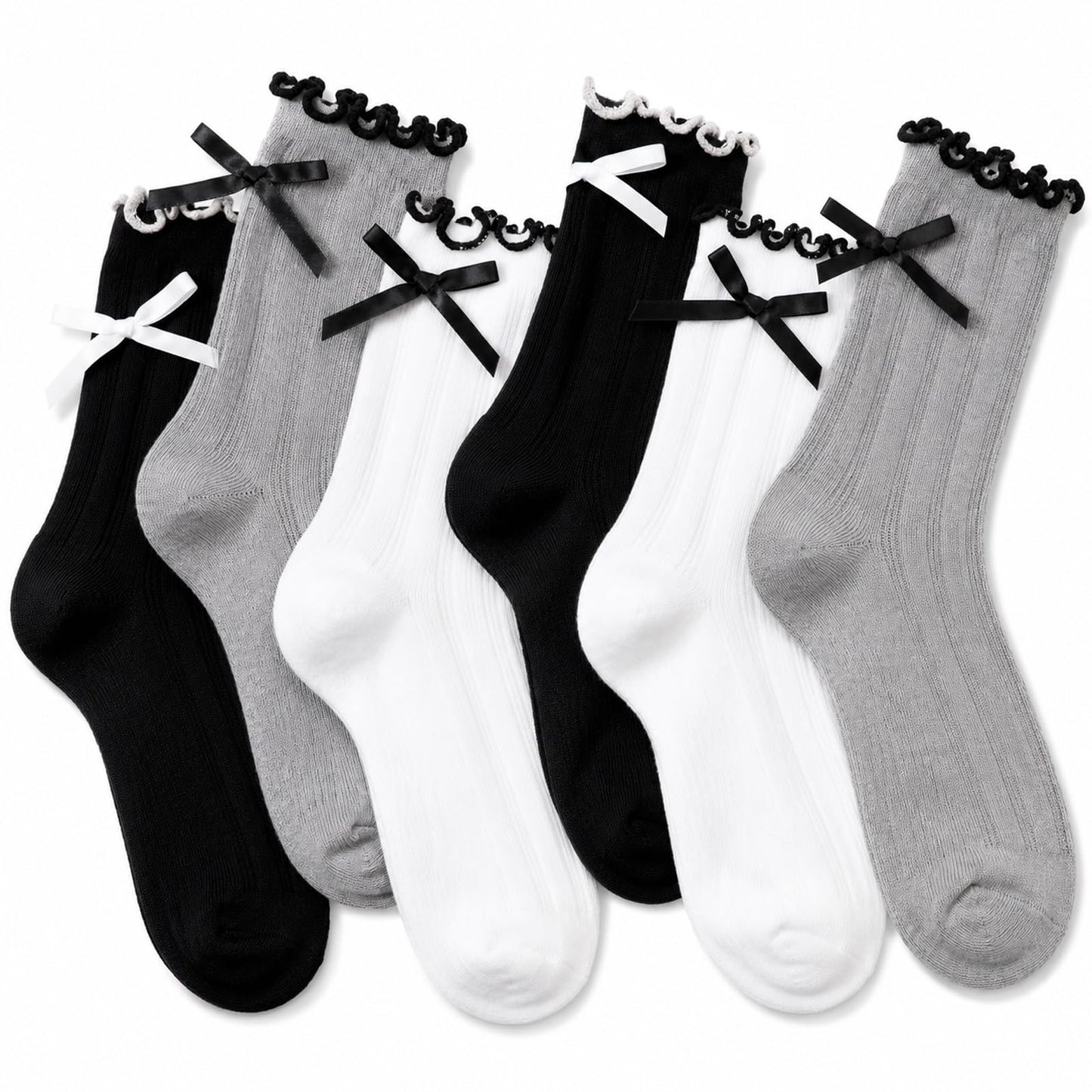 ZAHESIDS 3 Pairs Crew Socks Cute Frilly Socks Ankle Bow Ruffle Sock Women