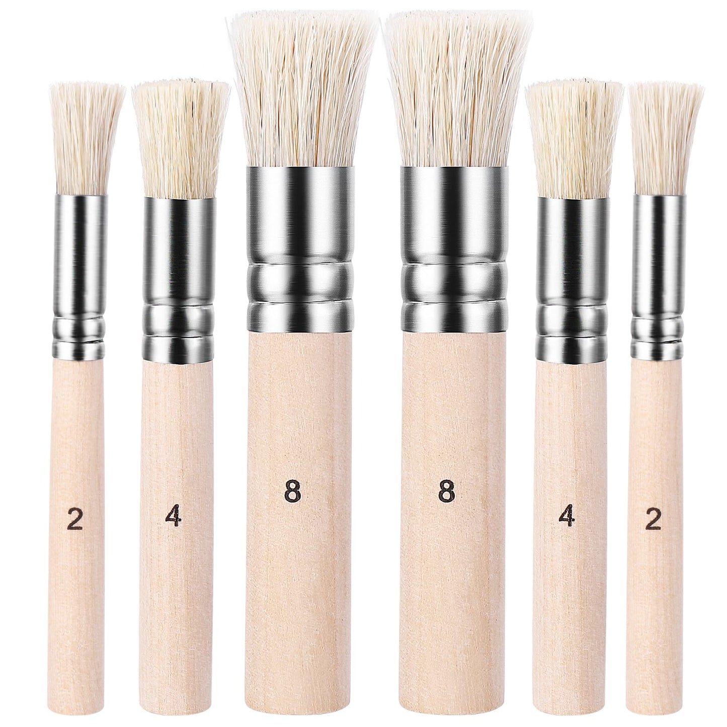 Teaaha Wooden Stencil Brushes, 6 Pcs Natural Bristle Set, Sizes 2, 4, 8, for Acrylic Oil Watercolor Art Painting Stencil Project DIY Craft