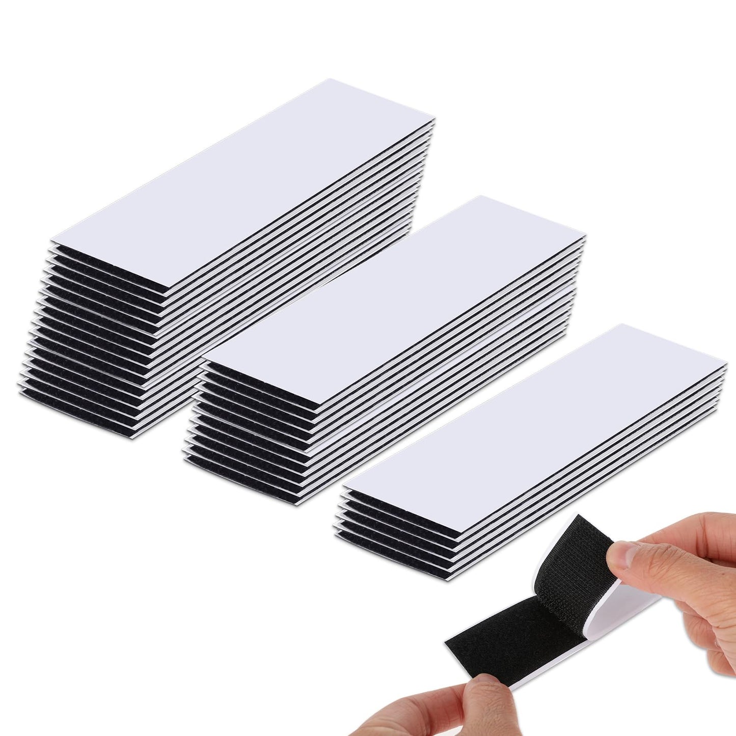 Ouligay 30pcs Hook and Loop Strip Tape Double Sided Sticky Pads Self Adhesive Fastener Tape Heavy Strong Strips Tape 32mm Width Black