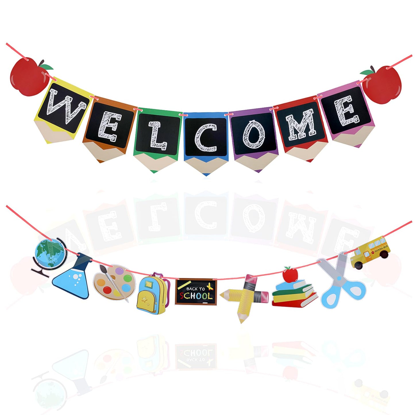 Tyqour 2pcs Welcome Back Banner, Classroom Decor, Welcome Back Decorations Office, Back to School Decorations for First Day Of School Classroom Decoration & School Holiday Bulletin Board Decor
