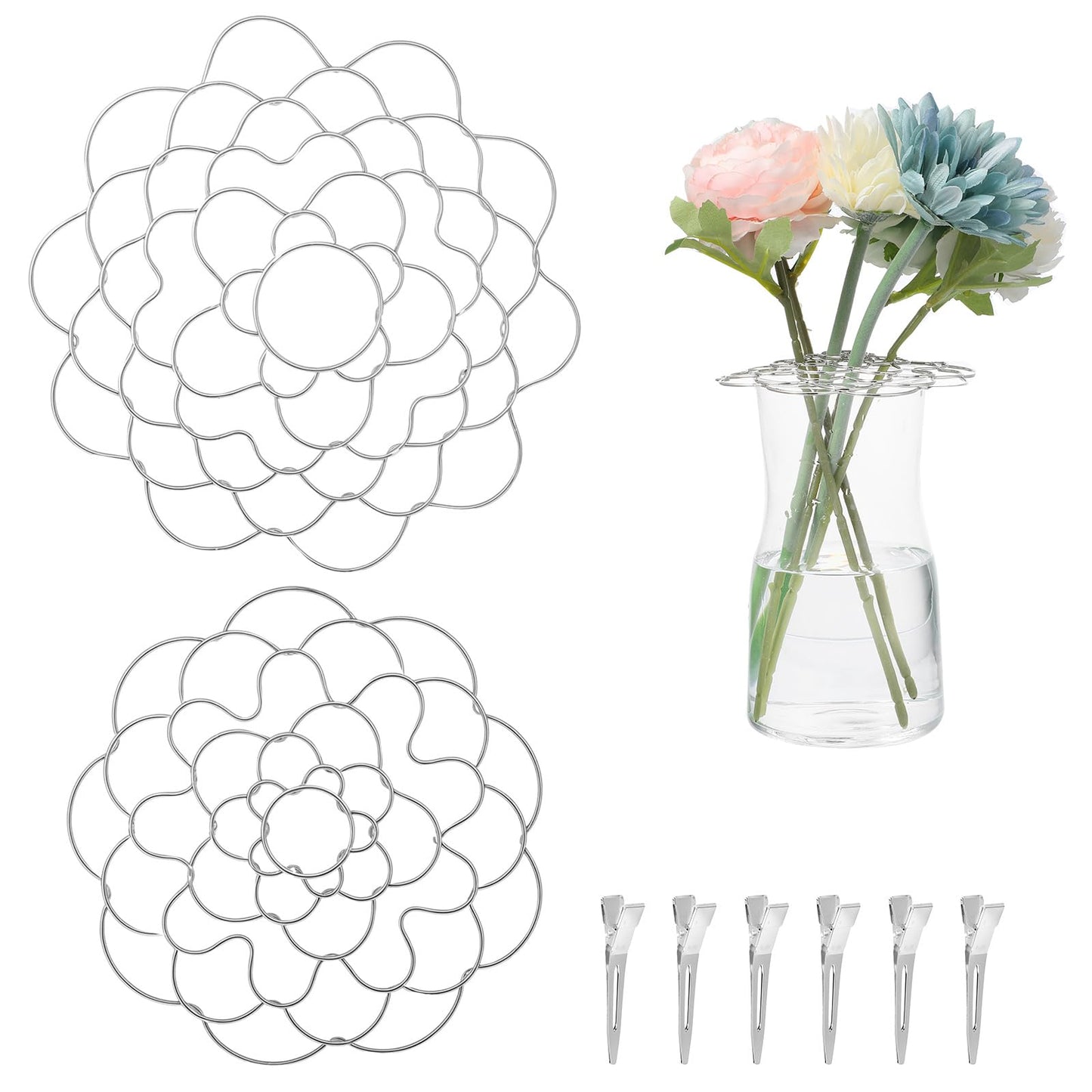 2 PCS Flower Arrangement Holder, Floral Arranger Grid Vase, Flower Grid Vase Reusable Floral Grid Flower Separator for Vase Floral Stems Bouquets Plant Fixation (5'', 6'',Silver)