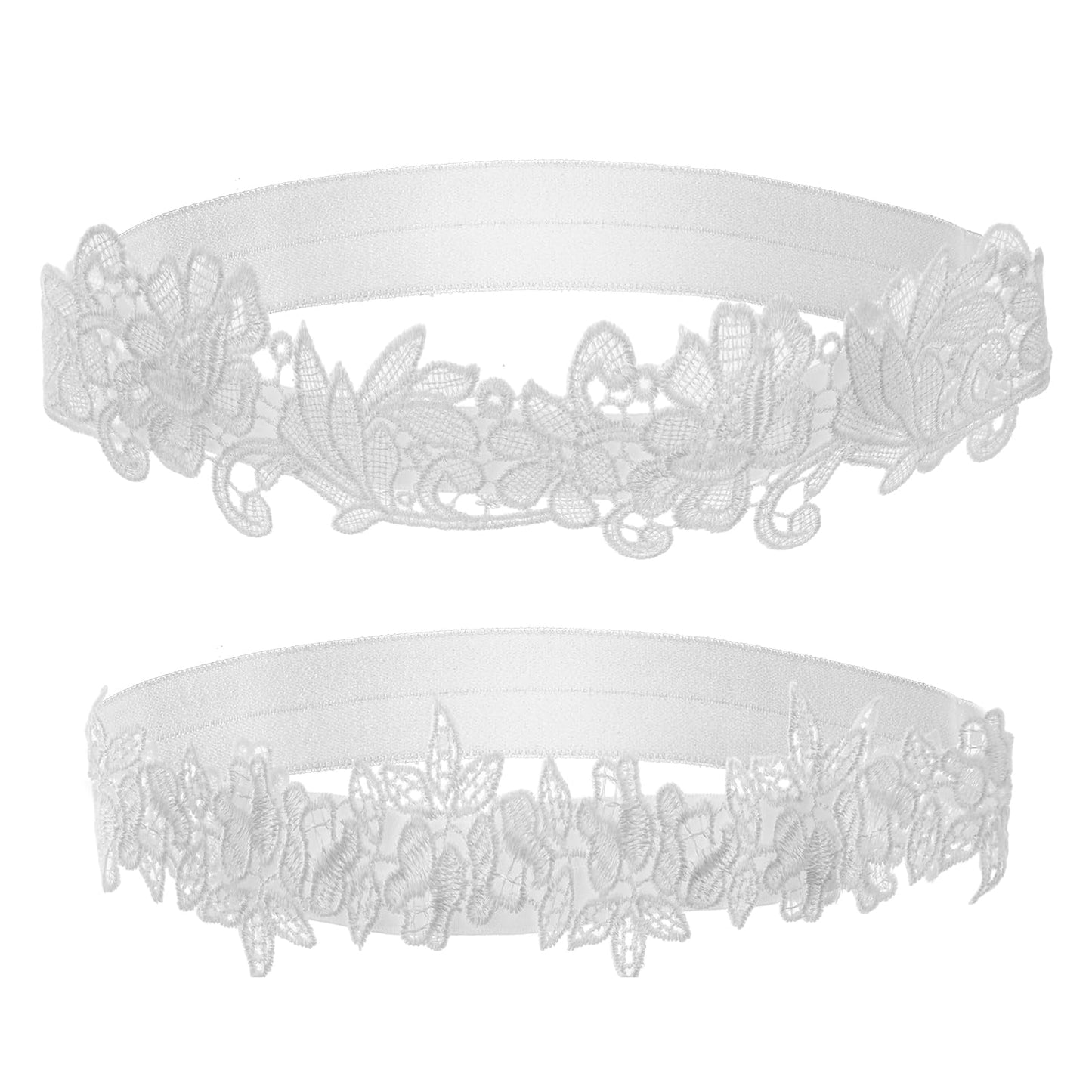2 PCS Garters for Brides, Elegant White Lace Bridal Garter Set - 2 PCS Garters for Brides, Elastic Pearl Lace Thigh High Leg Bands, Stylish Wedding Accessory for Women and Teen Girls (17.7in)