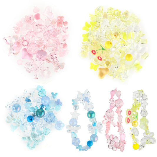 150~210PCS Acrylic Beads, Acrylic Cute Assorted Beads for Jewelry Making, Pastel Beads Cute Charms for Bracelets, Aesthetic Beads Flower Star Acrylic Beads for Bracelets Jewelry Making DIY Crafts