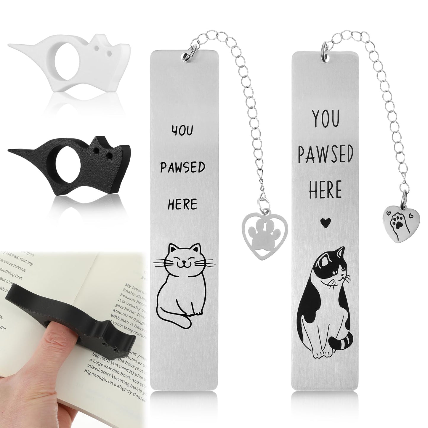 Ouligay 4 PCS Cat Book Page Holder Set Cat Thumb Book Page Holder for Reading Sturdy Thumb Bookmark Reading Accessories Gifts for Women Men Writer Bookworm Readers