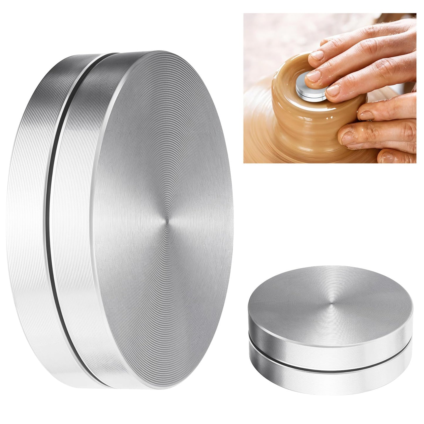 Bremorou 2 pcs Ceramic Clay Pottery Throwing Trimming Spinner Tool Silver Aluminum Alloy Pottery Finishing Tools for Potters and Clay Artists Ceramic Precise Control and Easy Rotation 30mm