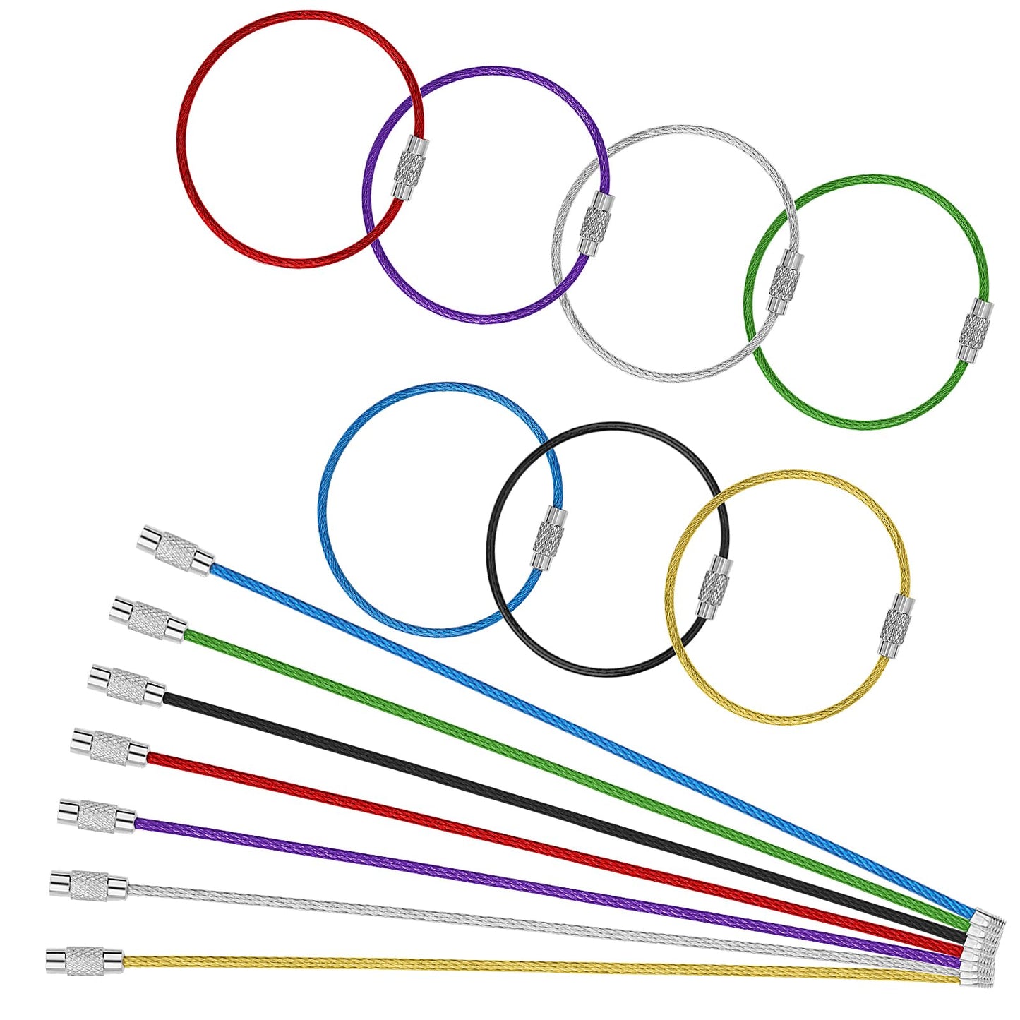 14 Pcs Stainless Steel Wire Keychain 15&20 Cm Cable Wire Key Ring Cable Key Ring Flexible Key Ring Metal Luggage Tag Loops Loop Keychain Locking Key Ring Secure Key Ring for Luggage Tag Keeper Travel