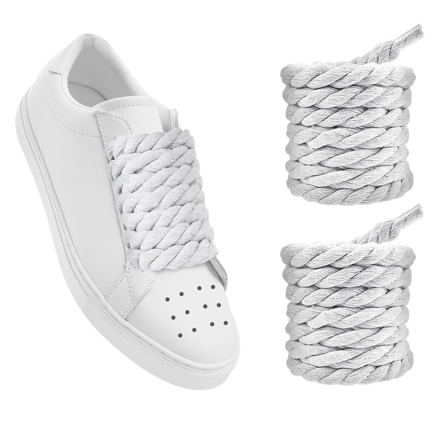 Teaaha 59" Length Rope Shoe Laces 10mm Round Thick Rope Shoelaces Replacement Rope Laces Cotton Chunky Twisted Lace Replacement Strings for A F-1 Sneakers(White)