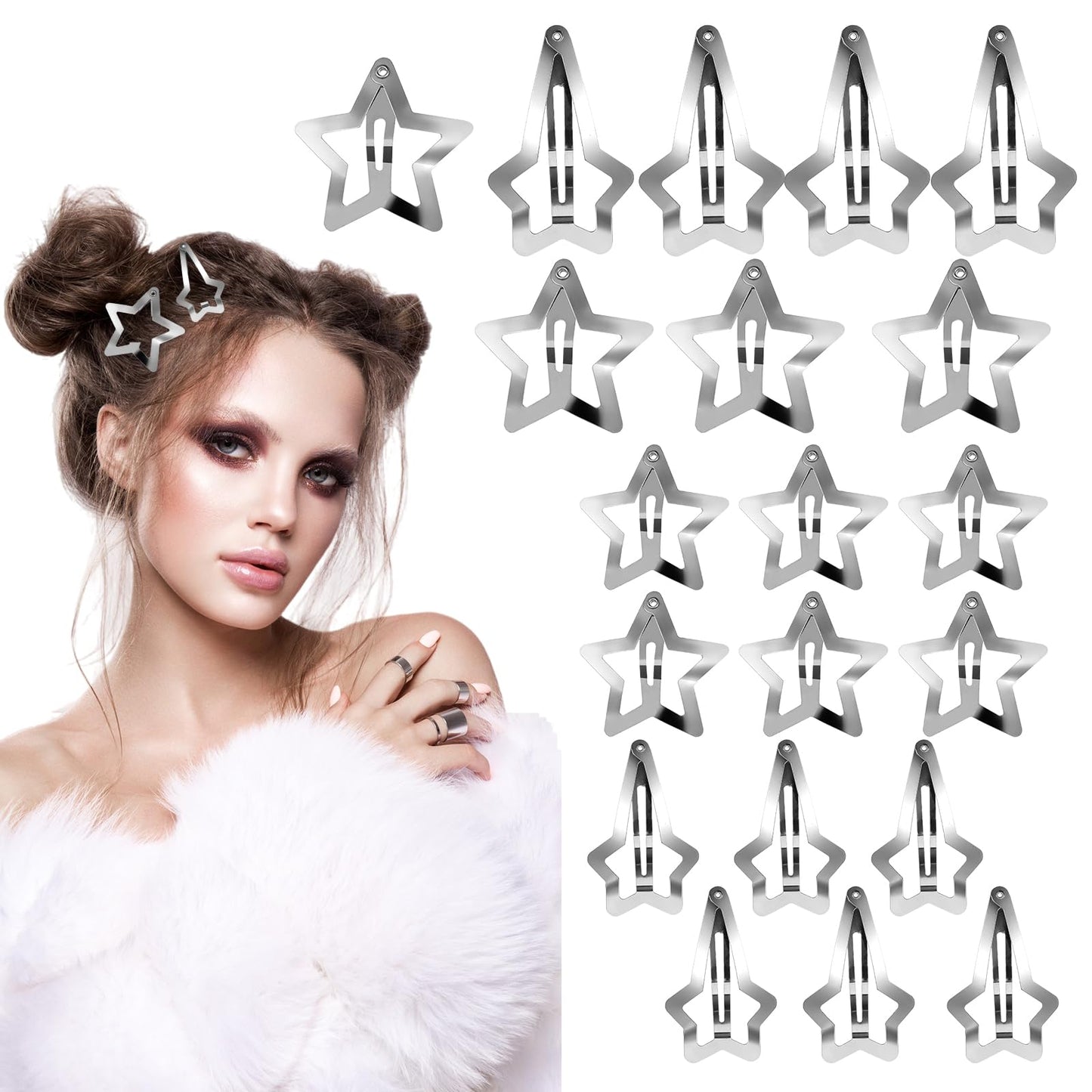 20pcs Silver Star-Shaped Clips,2 Styles of Y2k Hair Accessories Stars,Metal Star Hair Clip,Cute Star Hair Accessory,Snap Hair Clips for Women,Stars Styling Barrettes for Girls