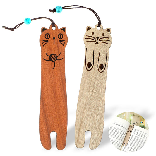 Wooden Cat Bookmarks,Mabor 2pcs Personalized Bookmark-Love Cats,Love Reading,Wooden Gift,Children Bookmarks,Cute Page Markers,Cat Stationery Gifts for People Love Cats