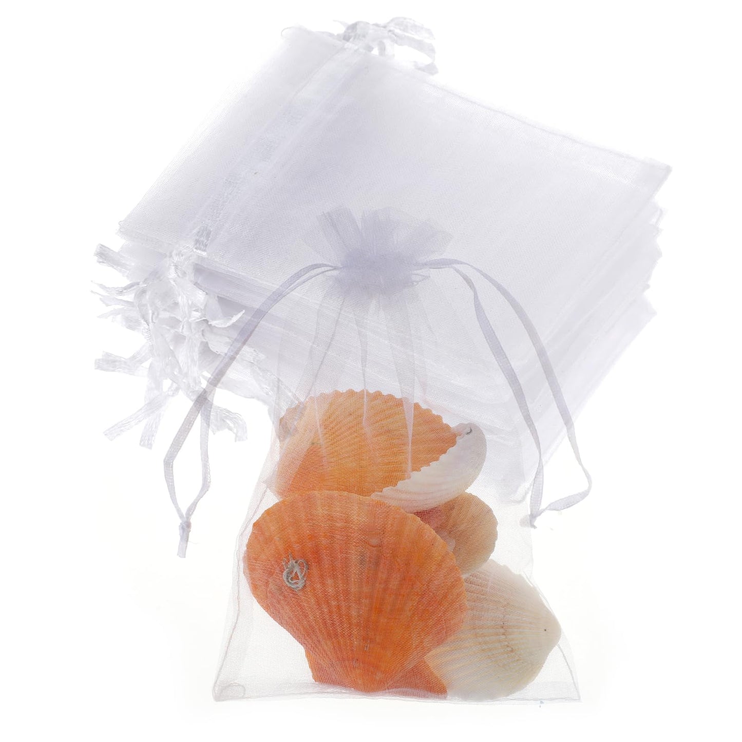 50 Piece White Organza Bags 4X6" Small Mesh Bags Drawstring, Sheer Sachet Pouch Favor Mesh Gift Bags for Valentines Wedding Eid Mubarak Halloween Eve Christmas New Year Party Candy Fruit Wrap Bulk