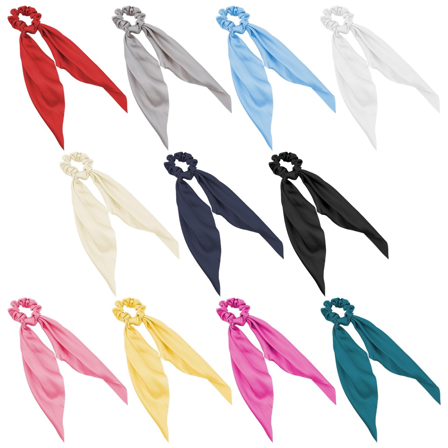11 PCS Hair Scarf Scrunchies Solid Long Ribbon Bow Tail Hair Scrunchies Ponytail Scarf Elegant Bow Hairs Tie Elastic Vintage Ribbon Ponytail Holders Head Bands Accessories for Ladies Women