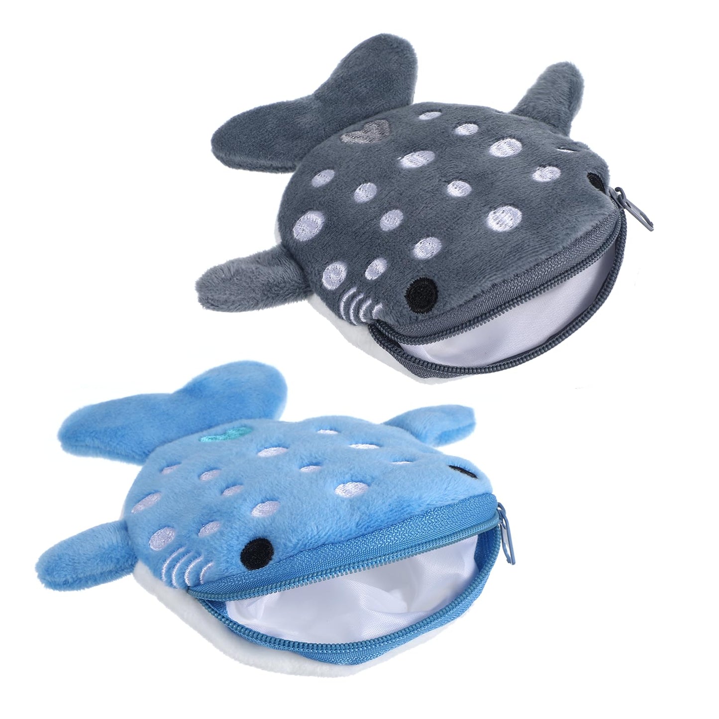 2 PCS Whale Shark Keychain Kawaii Coin Purse Plush Coin Pouch Little Whale Wallet Cute Plush Change Purse with Zipper Keychain Small Embroidered Fish Sea Animal Change Purse for Women Girls(Blue Gray)