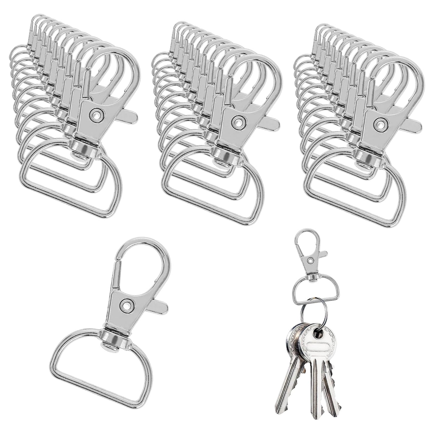 30 PCS Lobster Clasps Mental Keyring Clip with D Ring, Sliver Lobster Clasps Swivel Snap Hooks, for Lanyard Making, Purse, Puppy Chains Hardware, Keychains Jewelry DIY Crafts