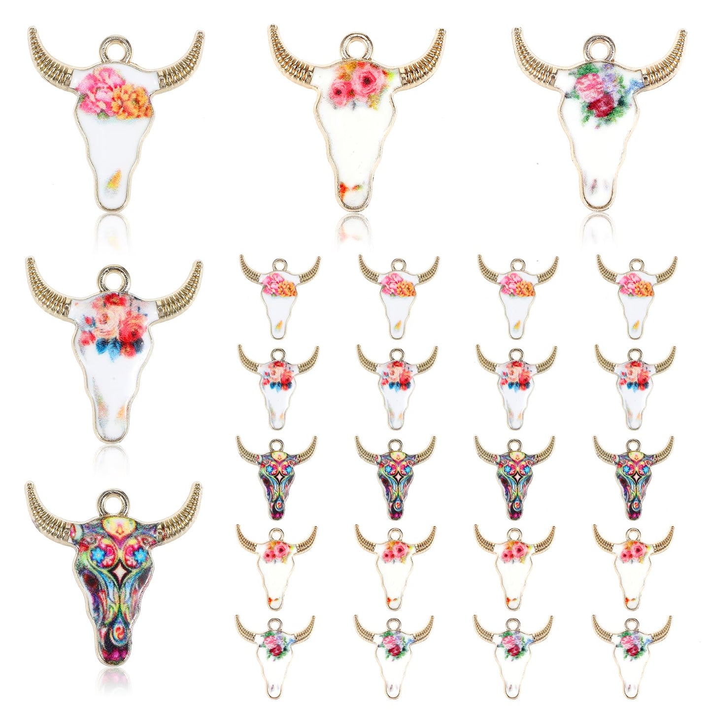 Mabor 25Pcs Cow Head Enamel Charms for Jewelry Making Metal Animals Charms Small Charms for Earing Necklace Bracelet Making Flower Cattle Pendant for DIY Craft Supplies, No Gemstone