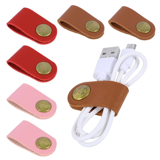 Xinjoduz 6 PCS Cord Organizer, Charging Cable Ties USB Organizer with Leather Handmade, Cord Keeper, Portable Earphone Cable Holders for Cords Cable Straps, Stocking Stuffers for Women Men(3 Colors)