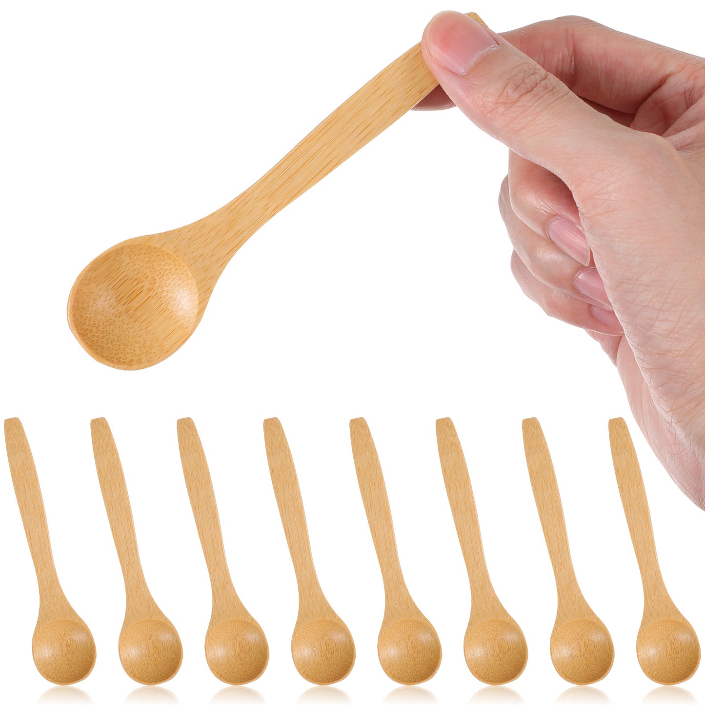 Shimmeroo 8PCS Small Wooden Spoons - 5 Inch Resistant Bamboo Spoons Multi-Purpose Tiny Wood Teaspoons for Condiments Honey Coffee Tea Utensils Ice Cream Soup Baking Stirring Kitchen