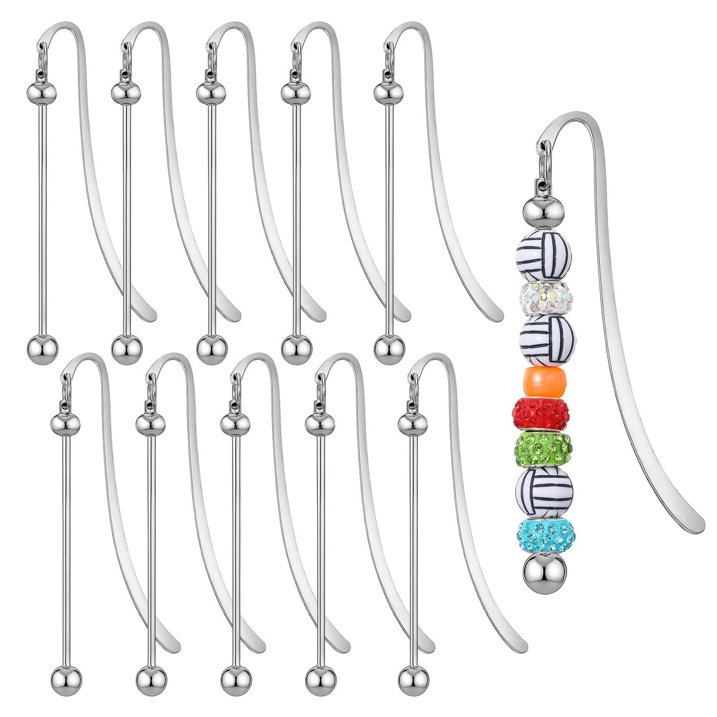 10 PCS Beadable Bookmarks, DIY Metal Bookmarks Craft Jewelry Pendant Charm Gift for Student Teacher Birthday Supplies Creative Crafting Personalized Reading Experience (Silver)