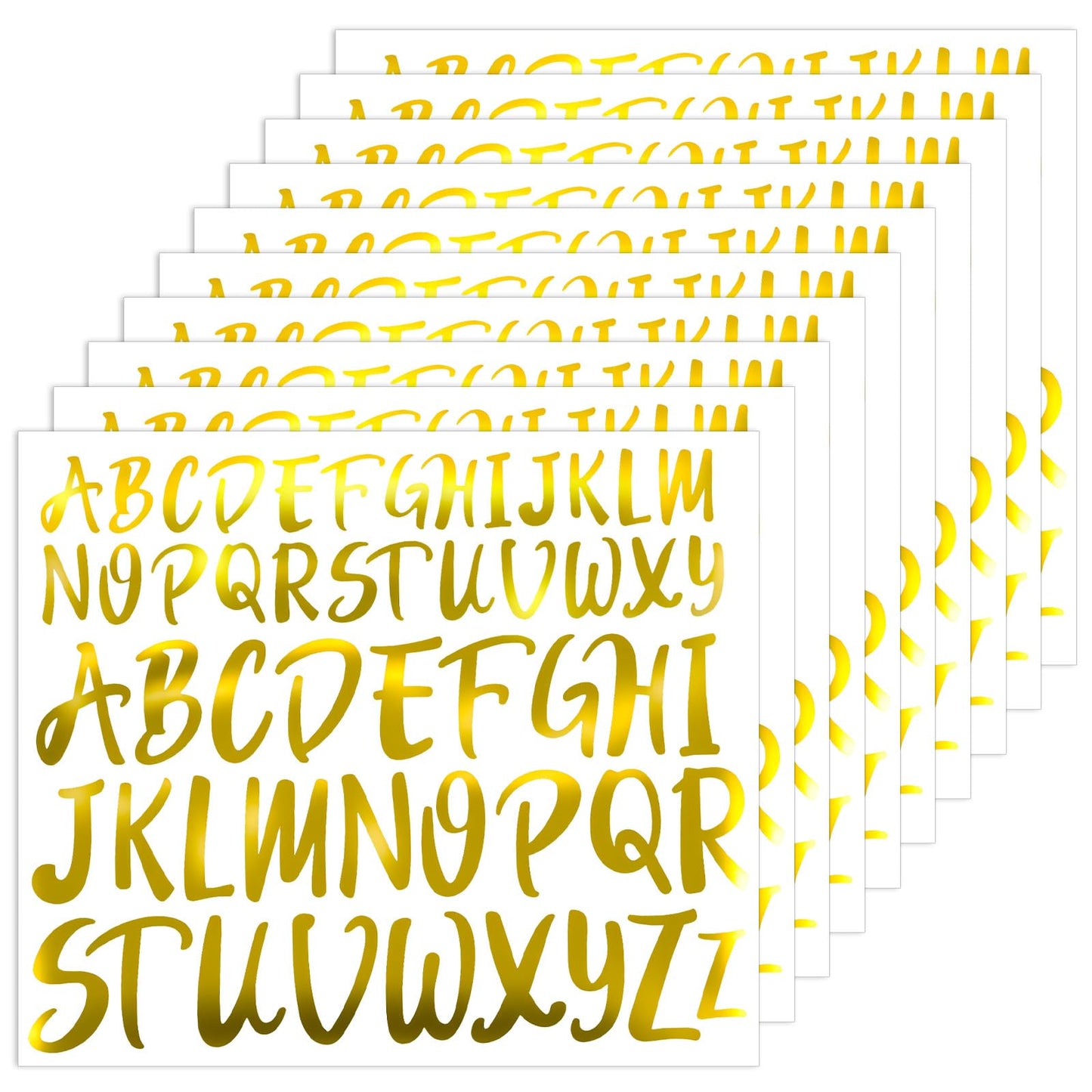 10 Sheets Gold Letter Stickers, Glitter Waterproof Decals, Self Adhesive Vinyl Alphabet Stickers for DIY Crafts, Classroom Decor, Mailbox, Party Supplies (Gold, 1'' and 2'')