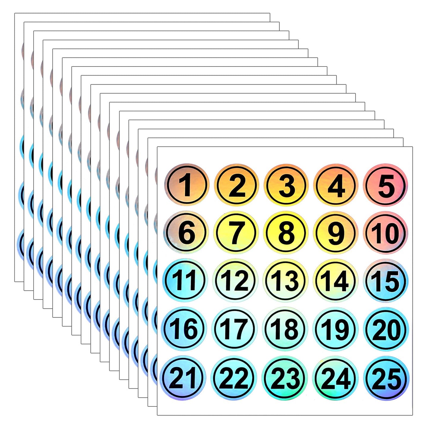 15 PCS Number Stickers 1-25 Self Adhesive Labels Number Decals 0.79" Waterproof Round Labels Removable Laser Mini Skater Laser Consecutive Stickers 1 to 25 for Office Storage Boxes Classification