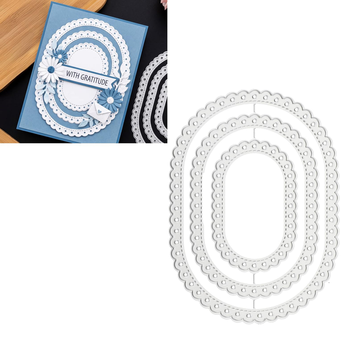 Chsoejuf 5.1 X 3.7 in Lace Oval Durable Metal 3 Die Cuts for Card Making
