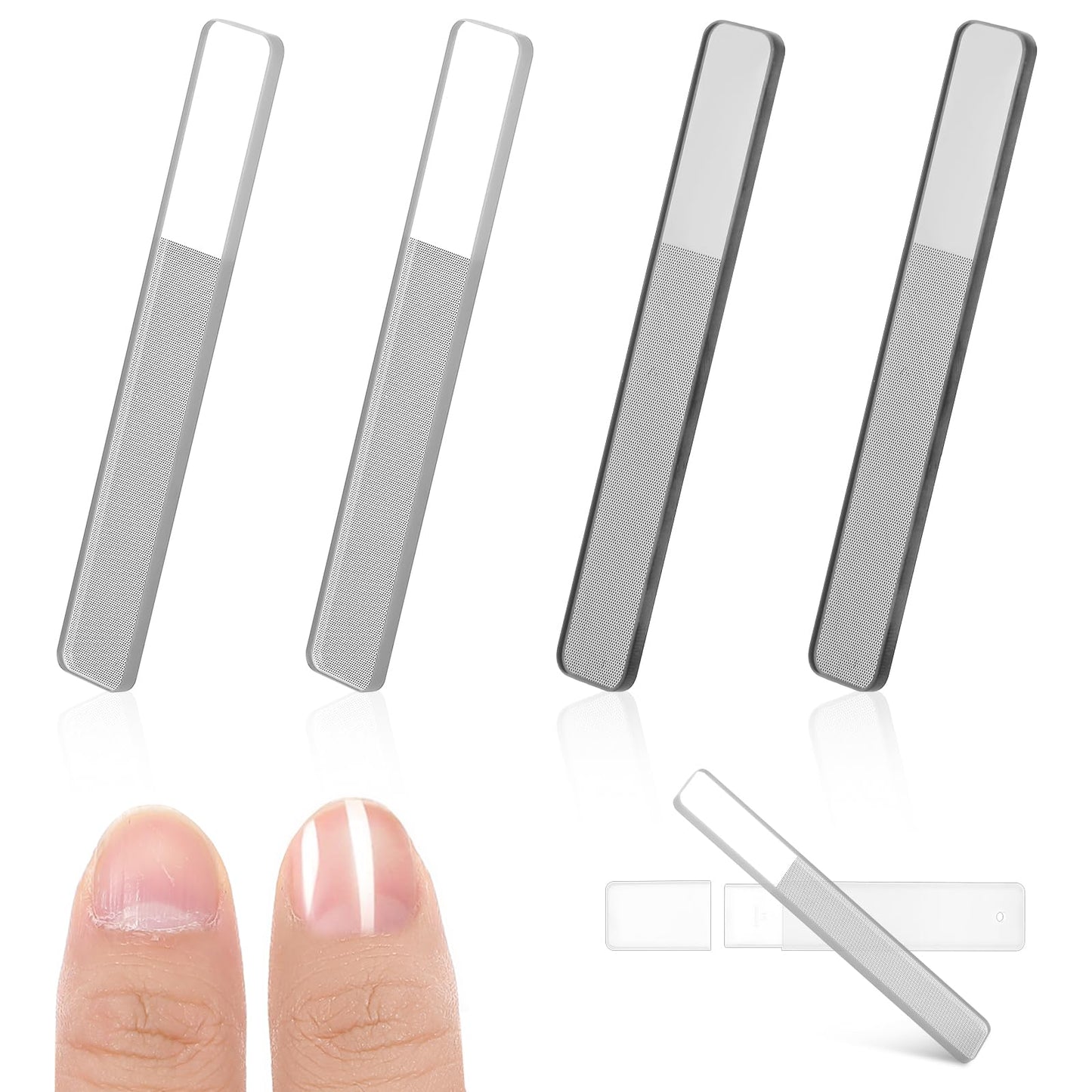 4 PCS Glass Nail Buffer Nano Nail Shiner Set Nail File Glass Crystal Glass Nail Shiner for Natural Nails Buffer Polisher with Case Professional Crystal Manicure Tools Kit for Natural Nail Home Salon