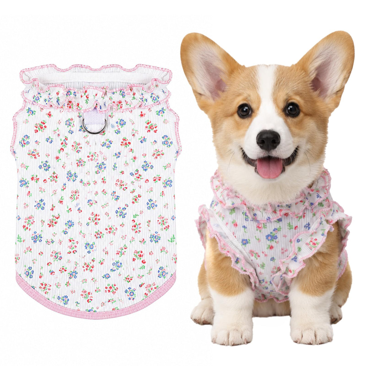 Chsoejuf Breathable Cotton Dog Tshirt for Small Dogs with Ruffled Sleeves