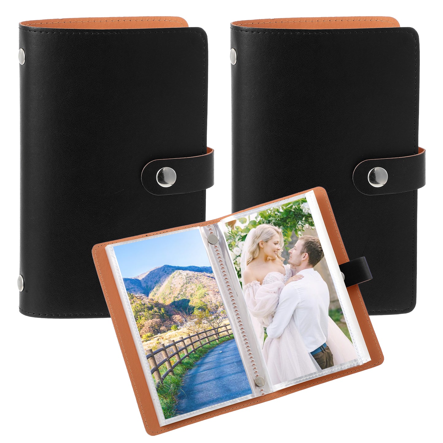 2 PCS Photo Albums 4x6 Pictures Leather Cover Albums Mini Travel Photobook Album 4x6 Photo Book Small Hold 50 Pocket for Family Wedding Anniversary Vacation (Black)