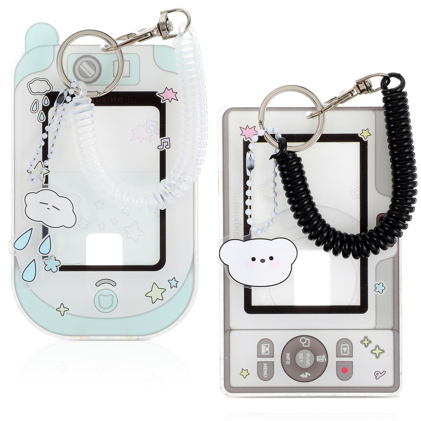 Pack of 2 Photocard Holders, Mabor Acrylic Idol Card Holder, Kawaii Photo Card Holder with Key Ring, Badge Holder, ID Holder for ID Card, Bank Card, Campus Card, Bus Card (Green, Grey)
