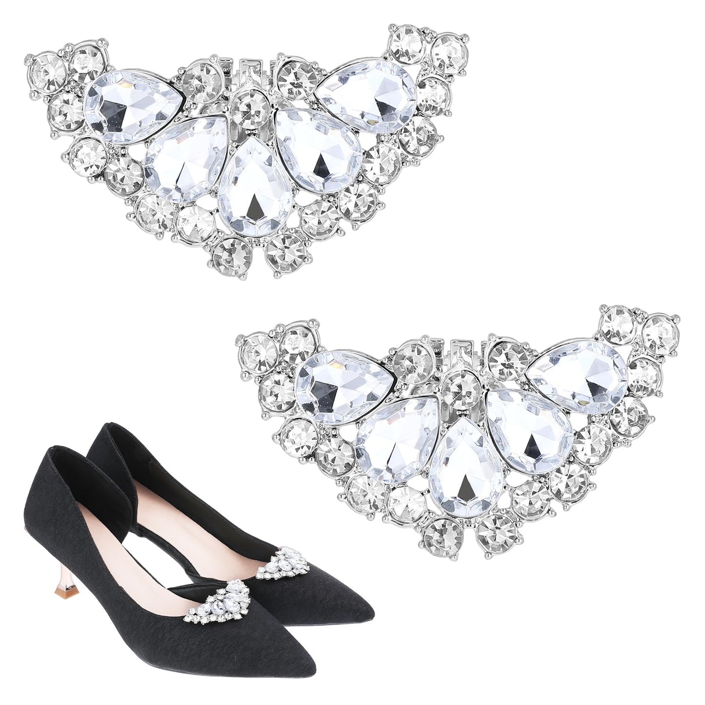 2 Pcs Rhinestone Shoe Clips Crystal Bridal Shoe Buckles Clips Elegant Crystal Sparkling Heels Shoe Buckle Accessories Detachable Rhinestone Shoes Jewelry Decoration for Women Dress Shoes Silver