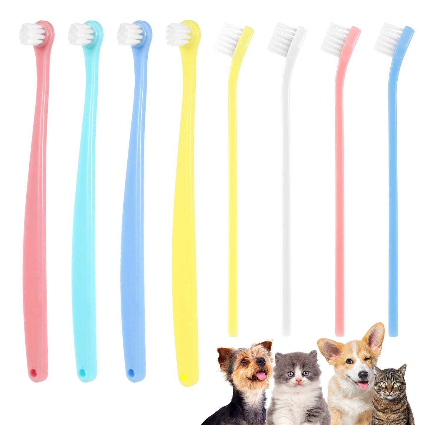 8 Pcs Cat Toothbrush Pet Toothbrush Small Dog & Cat Toothbrush Micro Head Cat Dental Care Pet Teeth Cleaning Brush to Reduce Plaque Tartar Formation Round&Pointed Toothbrush for Kitten & Adult Cats