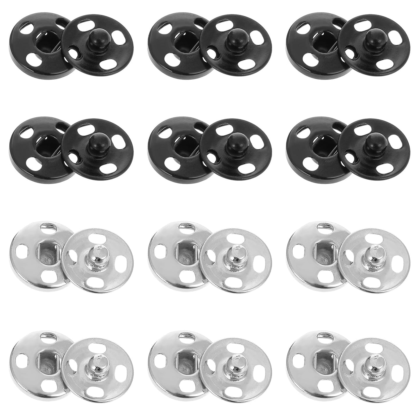 100 Sets Snaps for Fabric, 10mm Sew on Metal Snap Buttons Black and Silver Snap Fasteners Press Studs Buttons for Clothing Leather Sewing