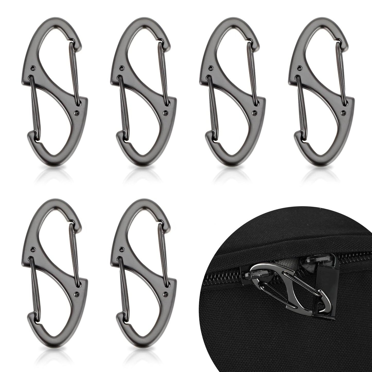 Tyqour 6 Pieces Dual Spring Anti Theft Zipper Clips, Mini Small Locking Carabiner, Suitcase Lock, Luggage Zipper Pull Replacement for Backpacks Traveling Camping Suitcases(Gunblack)