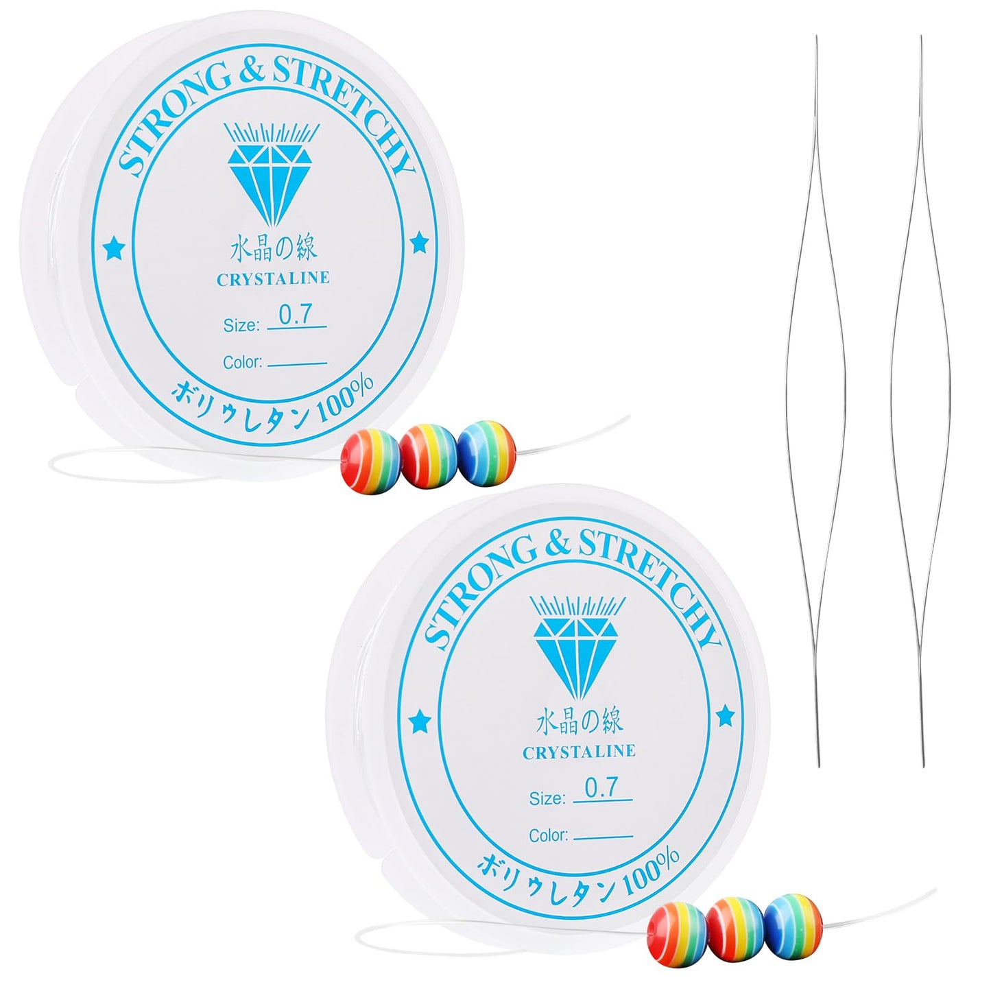 2 Rolls 0.7mm Elastic Bracelet String Cord, Clear Elastic String Stretch Crystal Thread String for Bracelets, Stretch Bead Cord for Jewelry Making Bracelet Elastic Bead String