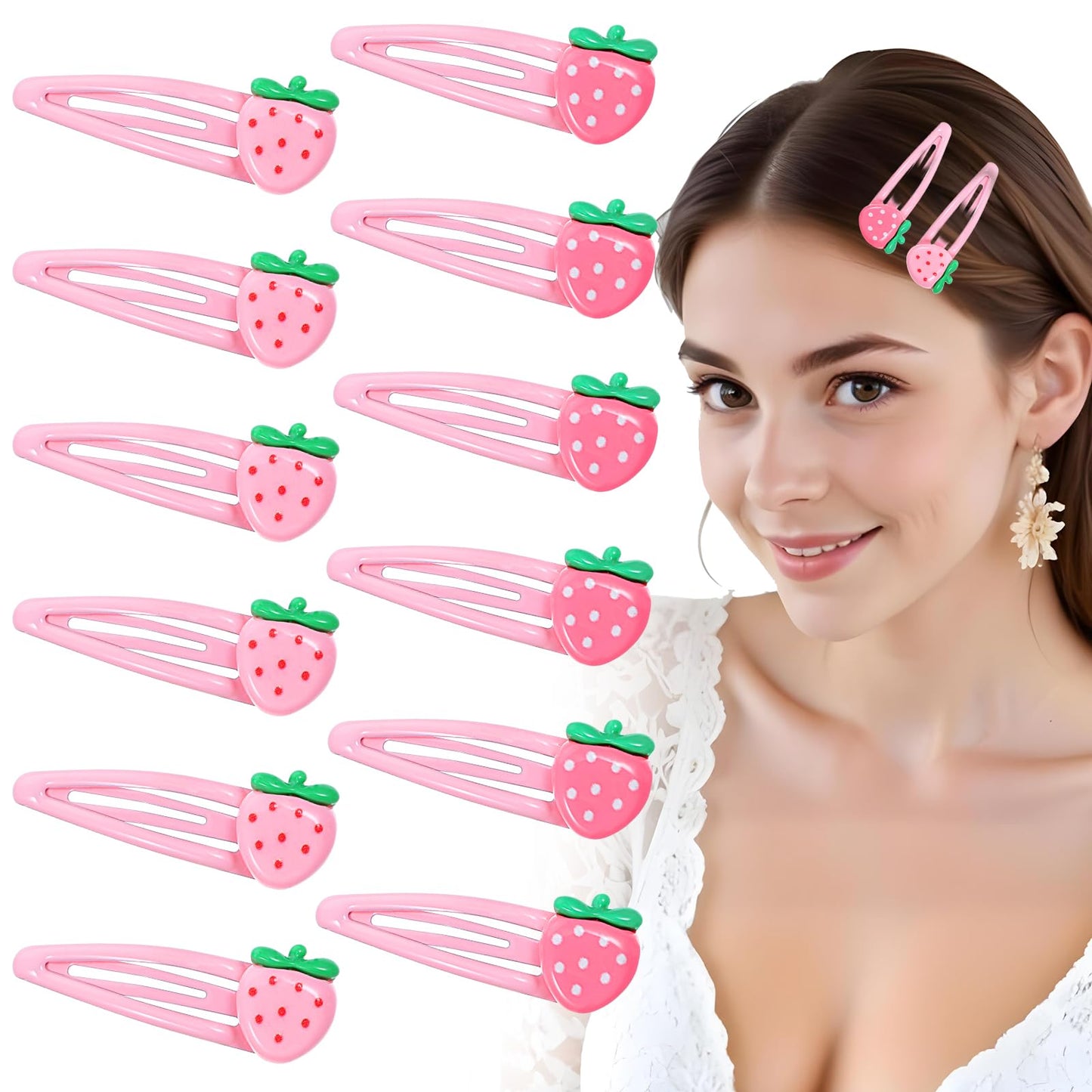 12 Pcs Strawberry Hair Clips Cute Pink Metal Snap Hair Clips Fruit Hair Clips Decorative Pink Metal Snap Hair Barrettes Pink Strawberry Hair Accessories For Women Girls Toddlers Kids And Teens Gifts