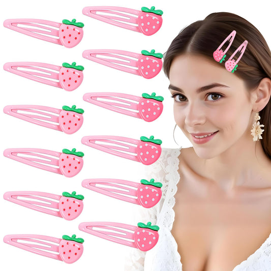 12 Pcs Strawberry Hair Clips Cute Pink Metal Snap Hair Clips Fruit Hair Clips Decorative Pink Metal Snap Hair Barrettes Pink Strawberry Hair Accessories For Women Girls Toddlers Kids And Teens Gifts