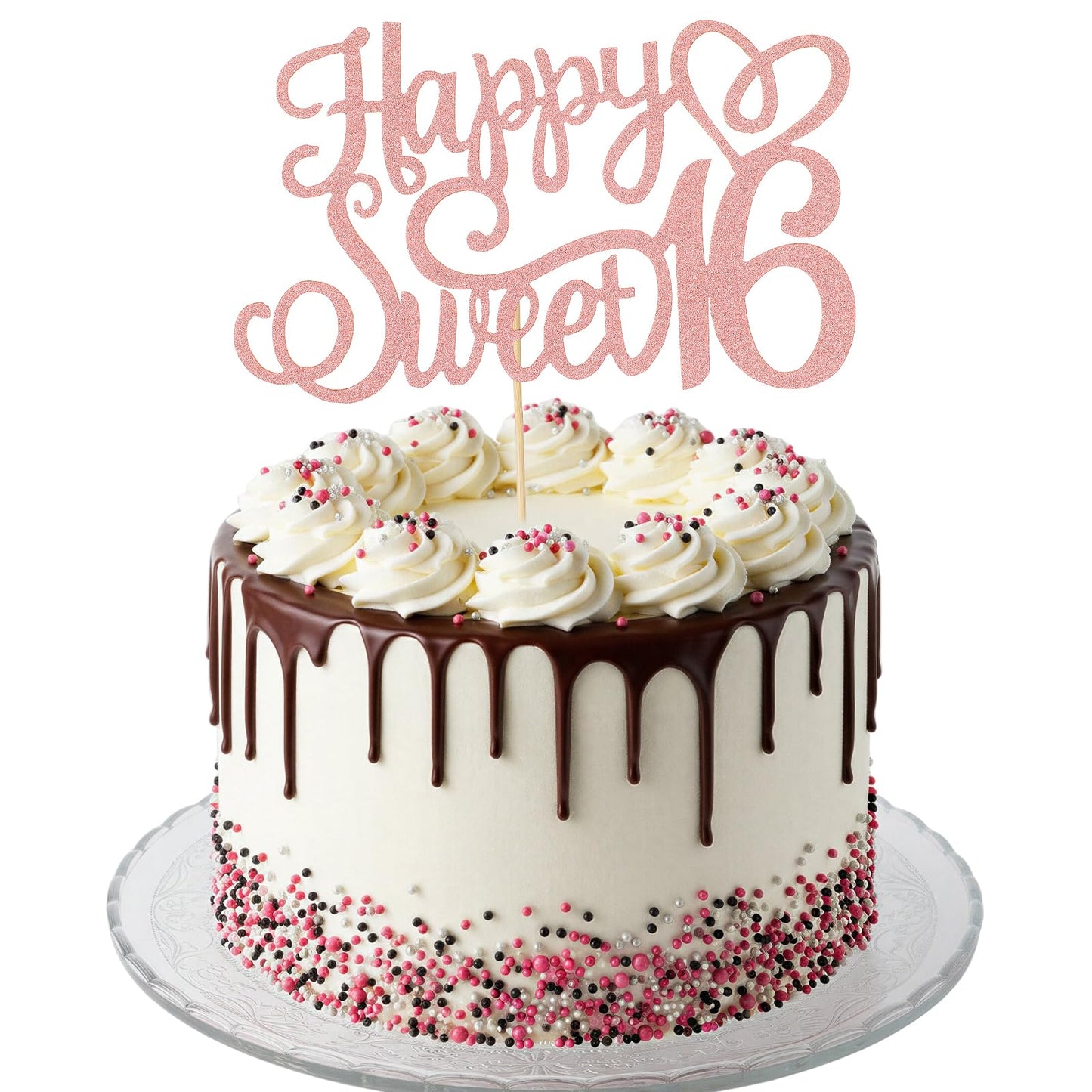 Ymapinc Rose Gold Glitter Happy 16th Birthday Cake Topper for Girls, Sweet 16 Cake Decor, 16th Birthday Decorations for Girls