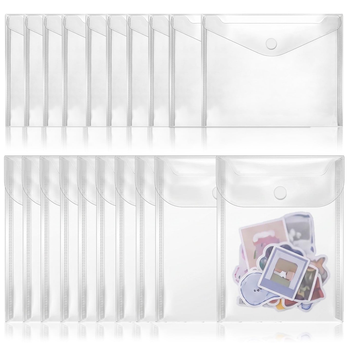 Matwsec 20 PCS Sticker Storage Clear Plastic Envelopes with Snap Closure