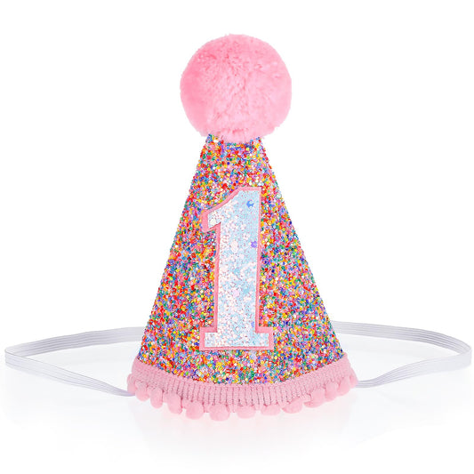 Xinjoduz 1 PCS 1 Year Old Birthday Hat Sweet One First Birthday Hat First Birthday Celebration Hat Girls' Party Hat Pink Glitter Decorations 1st Birthday Hat Decorations Party for Girl (Pink)