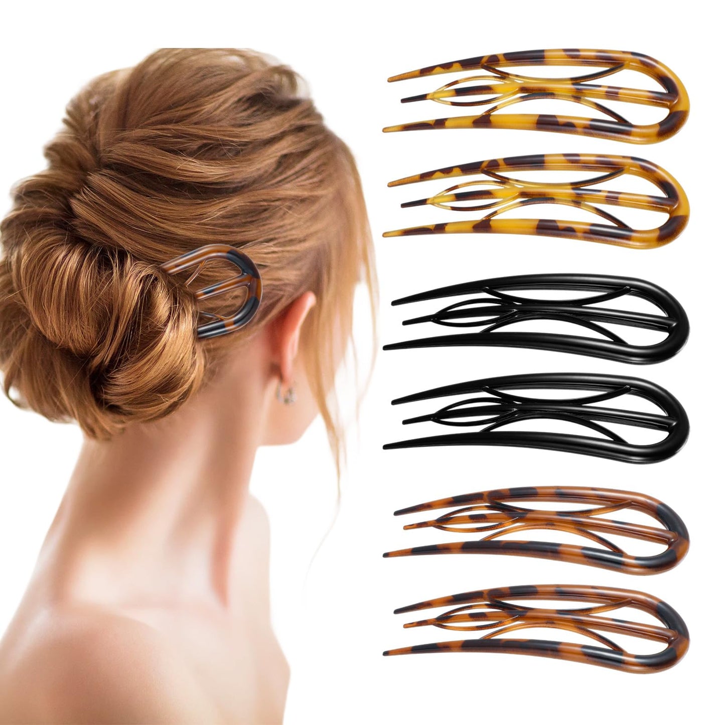 6 Pcs French Hair Pin For Women Prestige Hair Pin U-Shaped Flat Clips Strong Hold Accessories Large Styling Pins No Slip Fork French Twist Clips Thin Thick Buns Twist Hairstyle
