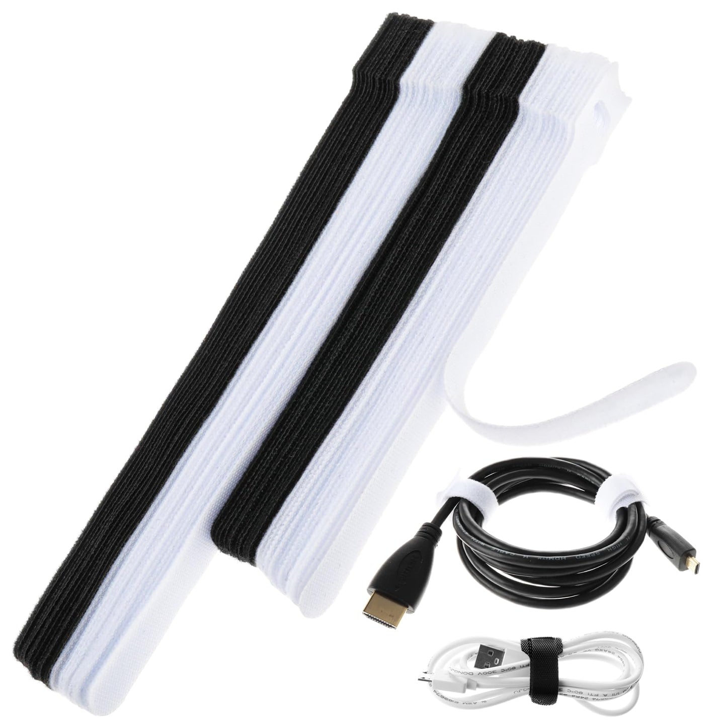 60PCS Reusable Cable Ties, Mabor Adjustable Cord Organizer Ties Cable Tidy for Electronics Hook and Loop Microfiber Cable Ties for Organizing Office Home Black&White