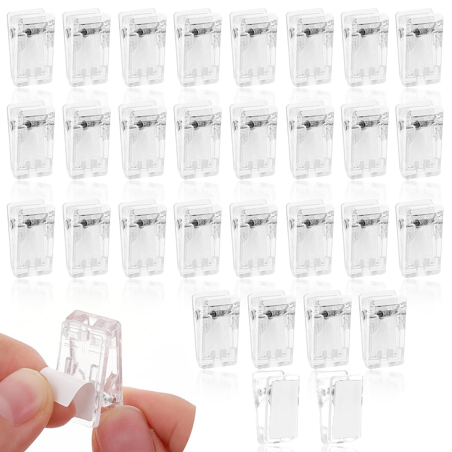 30Pcs Self Adhesive Clips,Mabor Tapestry Wall Hanging Clips for Office Home Decorations Mini Clear Clips Plastic Sticky Clips for Photo Document Application