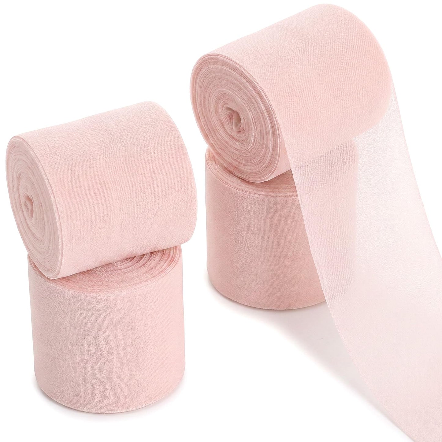 Chsoejuf 4 Rolls 1.5 Inch Blush Pink Chiffon Ribbon Total 22 Yards Long