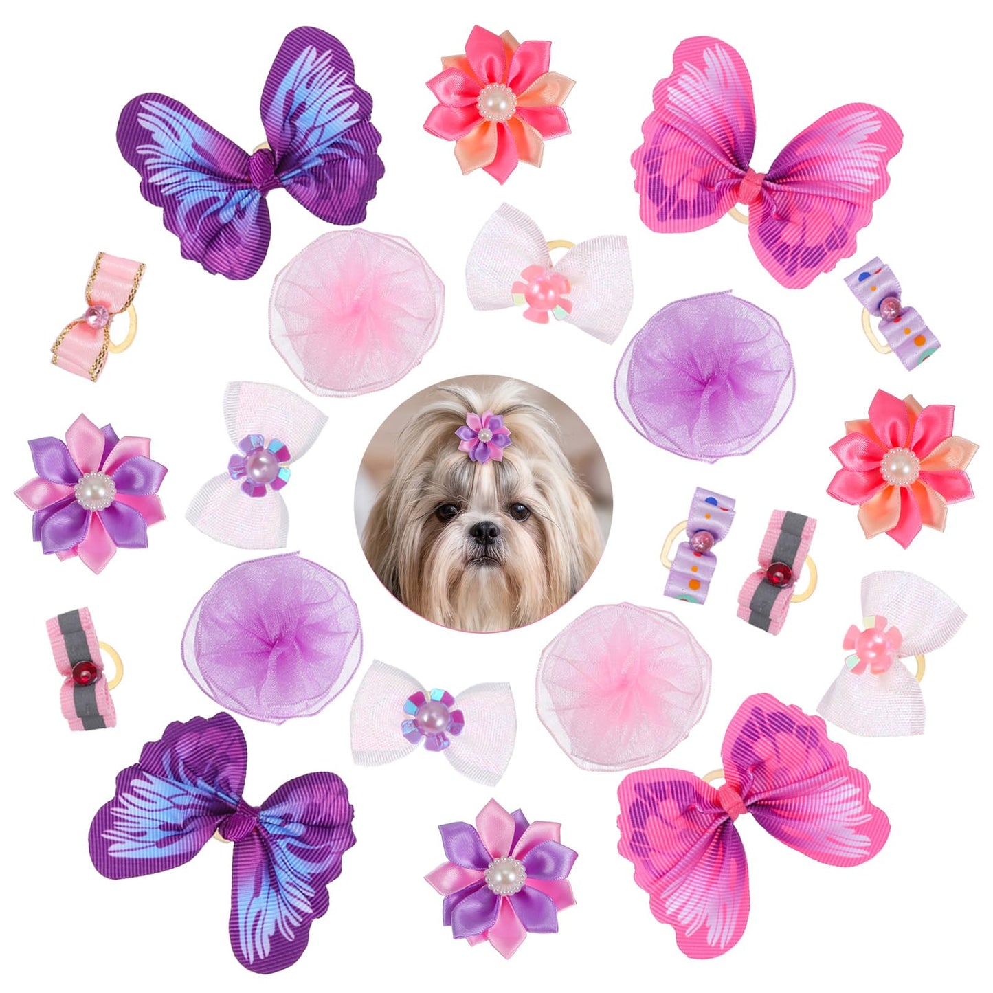 Bnehmb 22 Pcs Cute Dog Hair Bows, Small Size Dog Bows with Rubber Bands