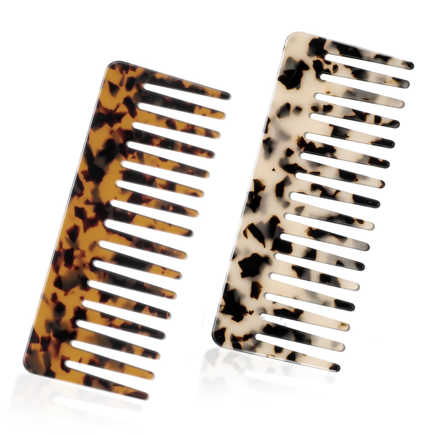 Ouligay 2Pcs Wide Tooth Comb Tortoise Hair Detangling Comb for Thick Curly Wavy Wet and Dry Hair Acetate Pocket Comb for Women