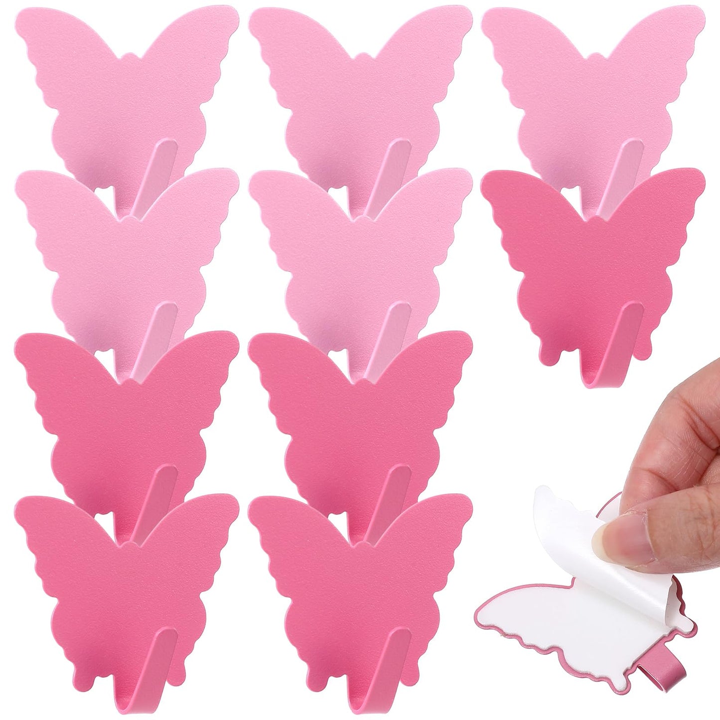 Mabor Pack of 10 Butterfly Adhesive Hooks Pink